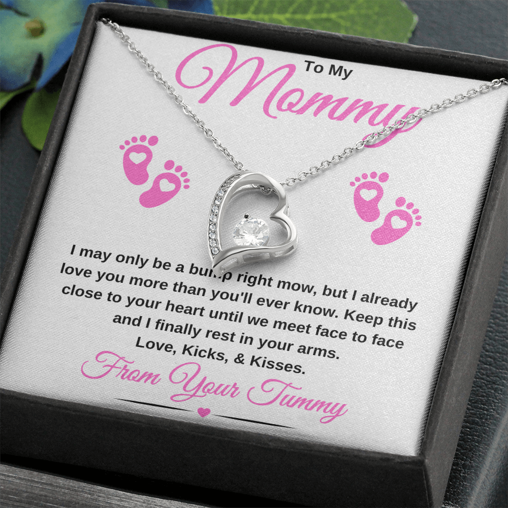 gifts for mom, gifts for dad, gifts for wife, gifts for husband, gifts for daughter, gifts for son, To My Mommy Forever Love Necklace Baby Bump Pink