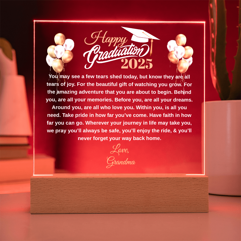 gifts for mom, gifts for dad, gifts for wife, gifts for husband, gifts for daughter, gifts for son, Graduation Acrylic Plaque For Daughter Grandma White Text