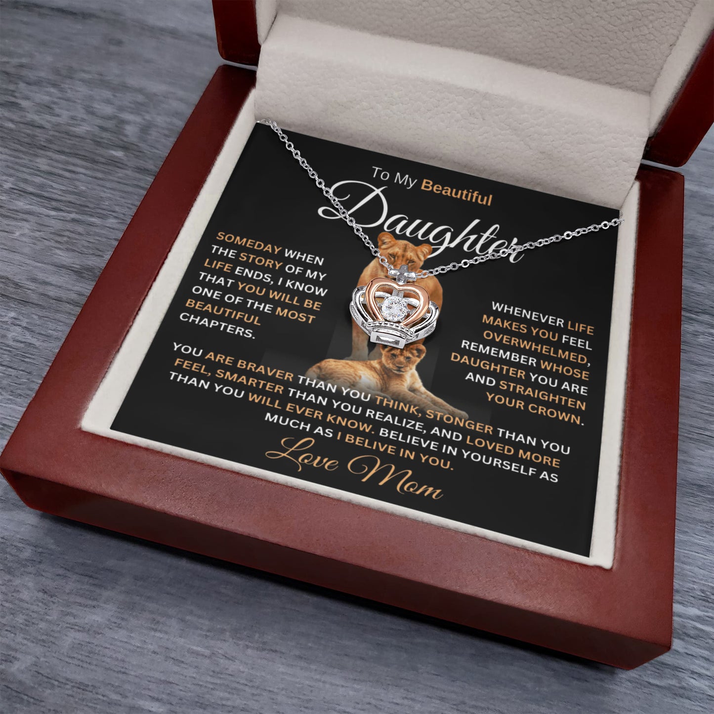 gifts for mom, gifts for dad, gifts for wife, gifts for husband, gifts for daughter, gifts for son, Crown Pendant Necklace For Daughter Straighten Your Crown