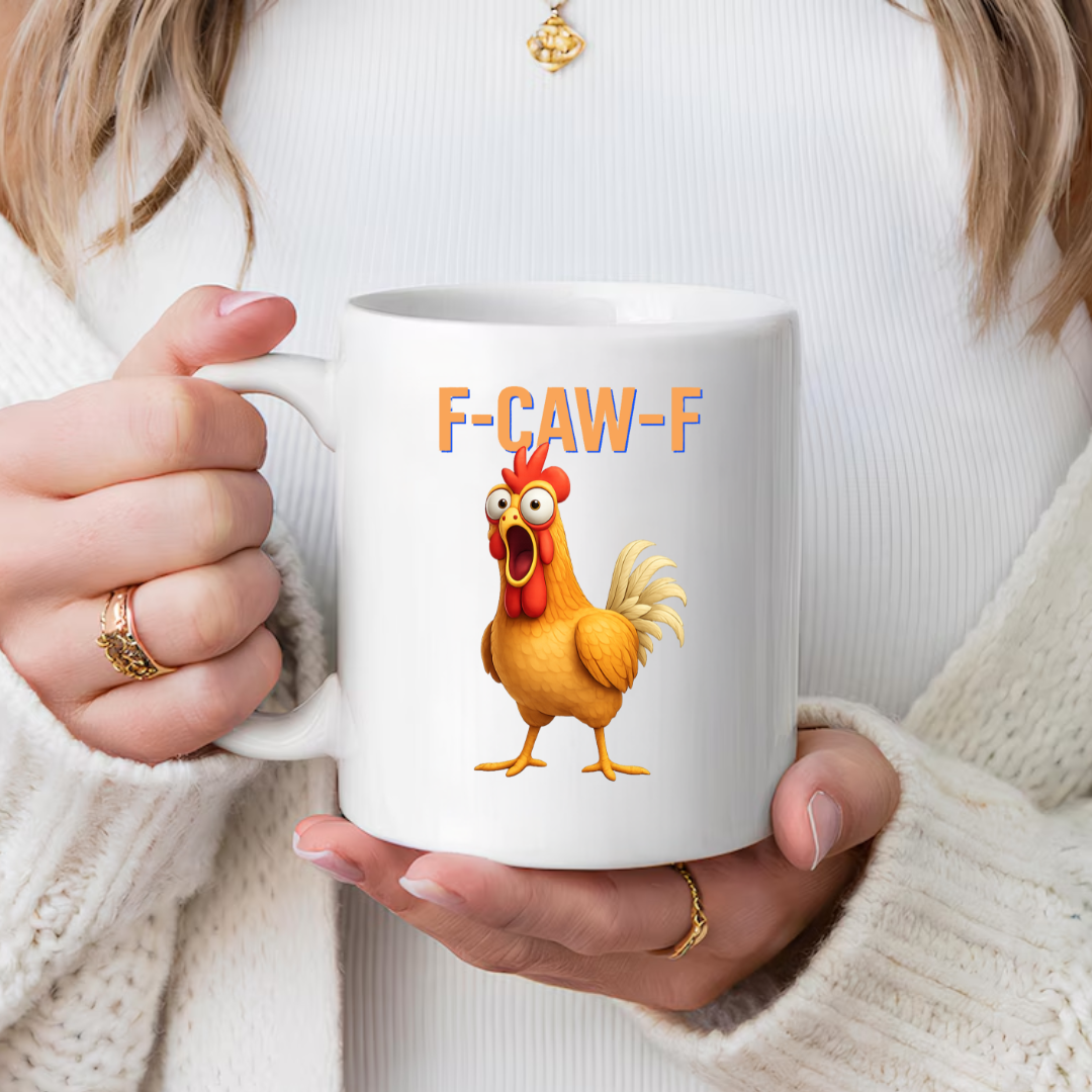 gifts for mom, gifts for dad, gifts for wife, gifts for husband, gifts for daughter, gifts for son, Funny F-Caw-F Chicken Coffee Accent 15oz Mug, Adult Humor