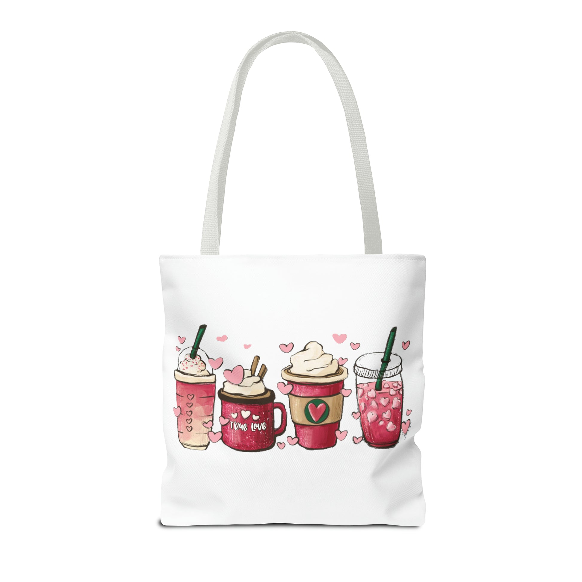 Valentine's Coffee tote bags  Double stitched seams, cotton straps,  laminate lining. Made with 100% polyester. Cute Valentine's Day gift, Funny Coffee gift, Gift for her. Gift for girlfriend. Sorority sister gift. Great Quality, Perfect gift. Graphic design. Gift for Daughter, Gift for coffee drinker. Starbucks, roast