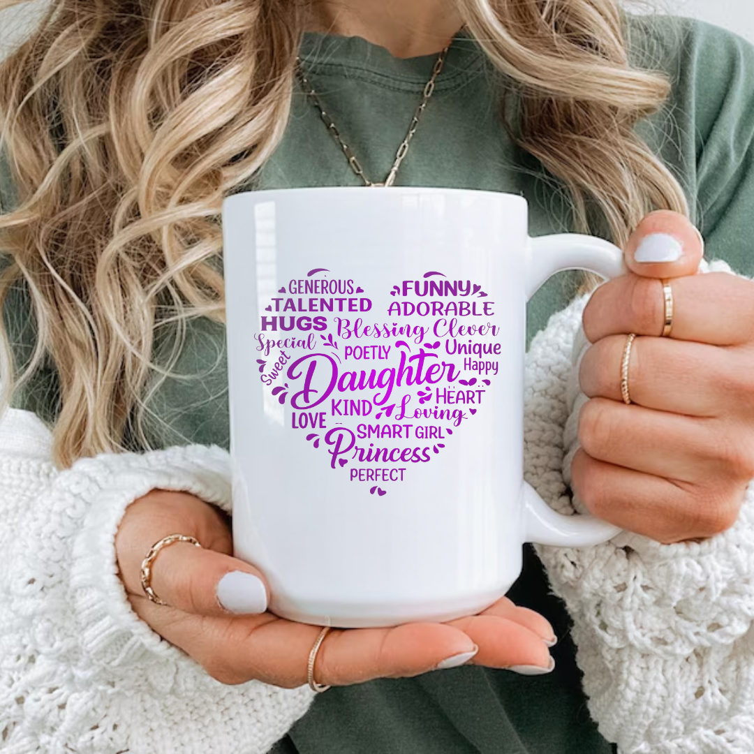 gifts for mom, gifts for dad, gifts for wife, gifts for husband, gifts for daughter, gifts for son, Word Cloud 15oz White Mug Gift For Daughter