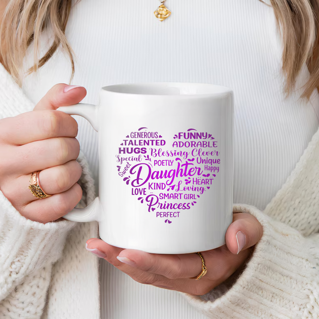 gifts for mom, gifts for dad, gifts for wife, gifts for husband, gifts for daughter, gifts for son, Word Cloud 11oz White Mug Gift For Daughter