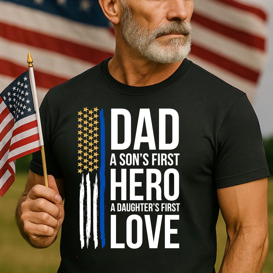 gifts for mom, gifts for dad, gifts for wife, gifts for husband, gifts for daughter, gifts for son, Dad A Son's First Hero A Daughter's First Love Shirt