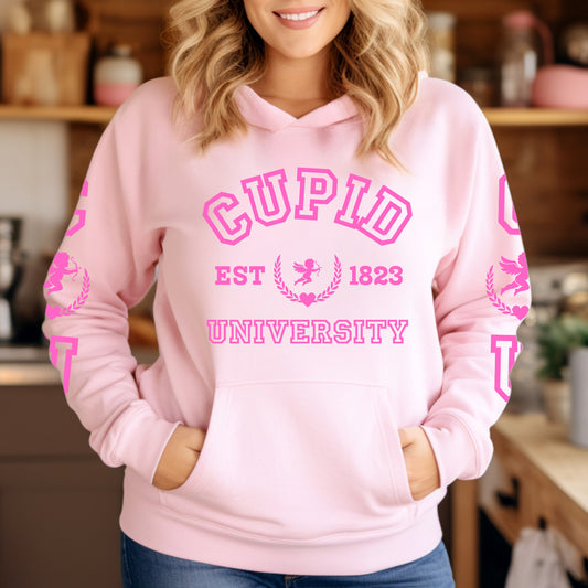 Cupid University Hoodie. Cute Valentine's Day gift, Funny College gift, Great Birthday Gifts For Daughters, Great Congratulations Gifts, Great Gifts For Daughters, Great Graduation Gifts For Daughter, Great Sweet 16 Gifts For Daughters, Military Graduation Gift. Sorority sister gift.