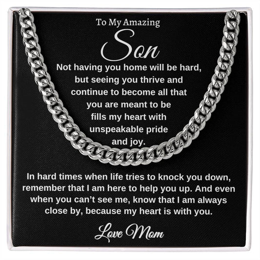 "To My Son, Cross Cuban link chain, 14k white gold, 18k yellow gold, Great Birthday Gifts For Sons, Great Congratulations Gifts, Great Gift Jewelry and Watches, Great Gifts For Son, Great Graduation Gifts For Son, Great Jewelry Box, Great Personalized Gifts, Great Sweet 16 Gifts For Son, Military Graduation Gift