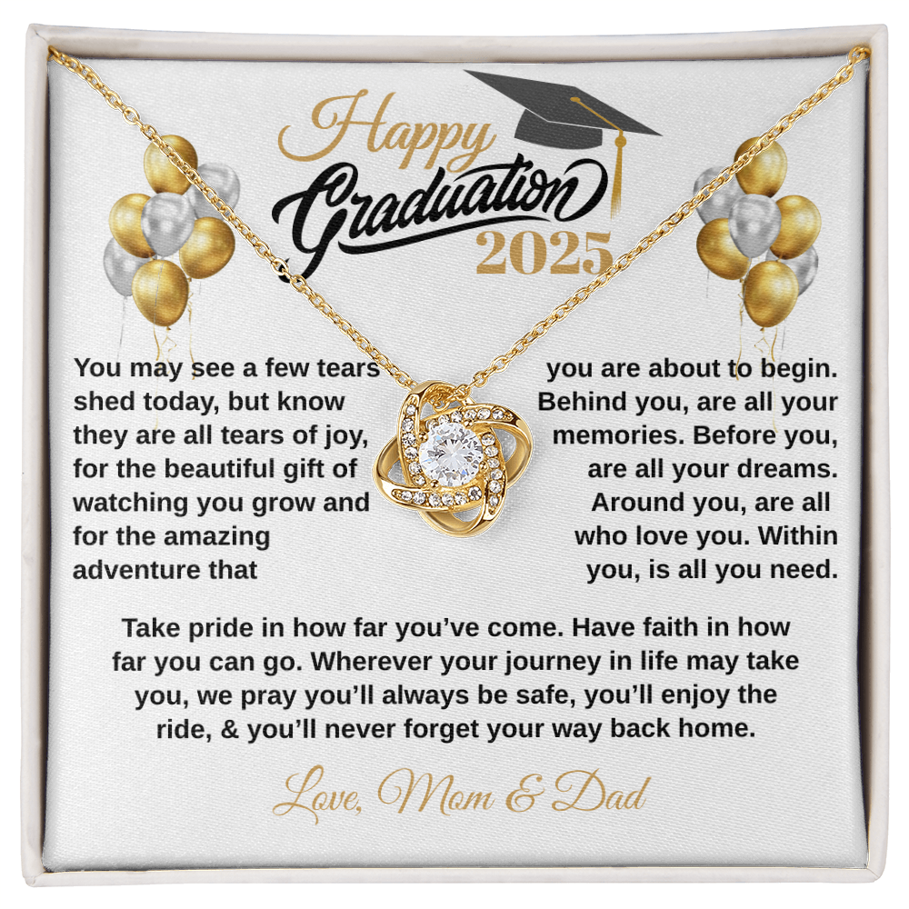 gifts for mom, gifts for dad, gifts for wife, gifts for husband, gifts for daughter, gifts for son, Personalized Happy Graduation Daughter Love Knot Necklace