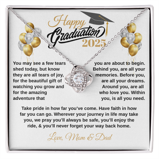 gifts for mom, gifts for dad, gifts for wife, gifts for husband, gifts for daughter, gifts for son, Personalized Happy Graduation Daughter Love Knot Necklace