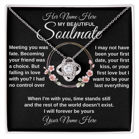 gifts for mom, gifts for dad, gifts for wife, gifts for husband, gifts for daughter, gifts for son, Personalized Love Knot Necklace Soulmate Meeting Was Fate