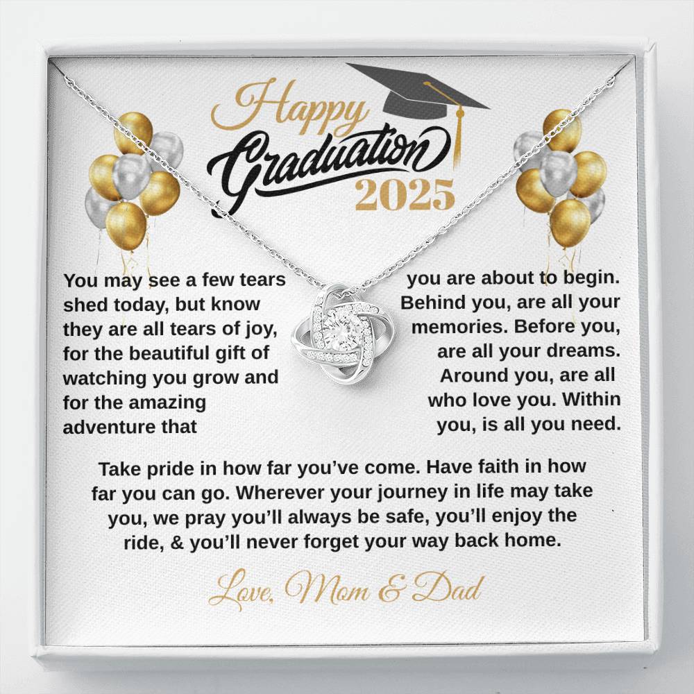 gifts for mom, gifts for dad, gifts for wife, gifts for husband, gifts for daughter, gifts for son, Personalized Happy Graduation Daughter Love Knot Necklace
