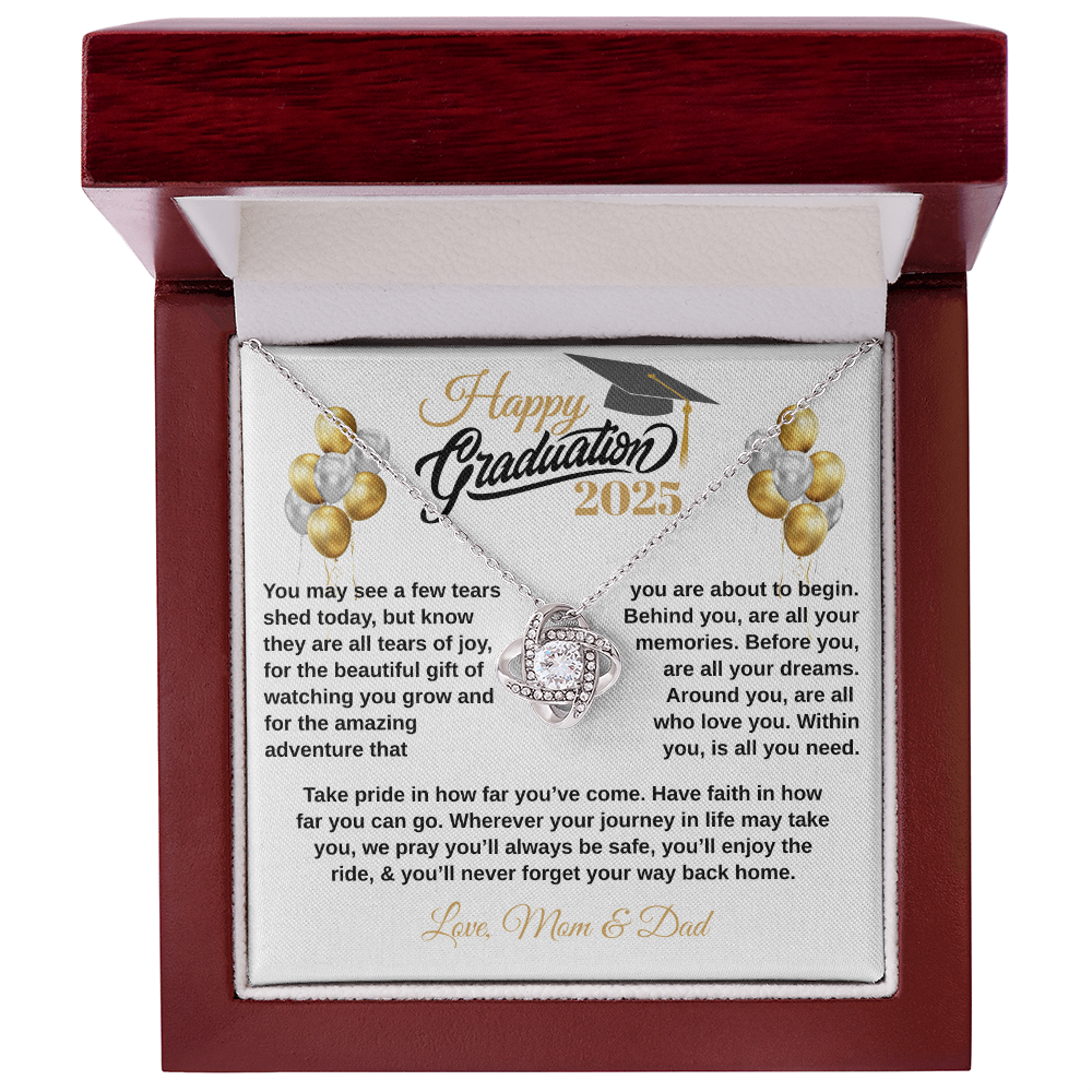 gifts for mom, gifts for dad, gifts for wife, gifts for husband, gifts for daughter, gifts for son, Personalized Happy Graduation Daughter Love Knot Necklace