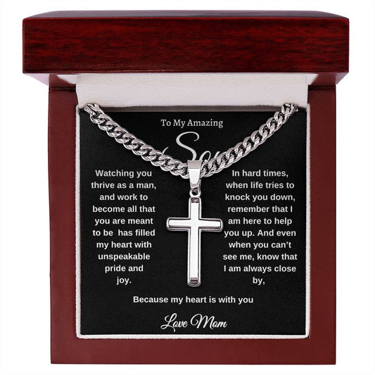 Stainless Steel Cross on Cuban Links, Unique Gift for Son, Great Congratulations Gifts, Great Gift Jewelry and Watches, Great Faith Gifts, Great, Gifts For Son, Great Jewelry Box, Mahogany Jewelry Box, Great Graduation Gifts For Son, Great Sweet 16 Gifts For Son, Great Birthday Gifts For Sons, Military Graduation Gift