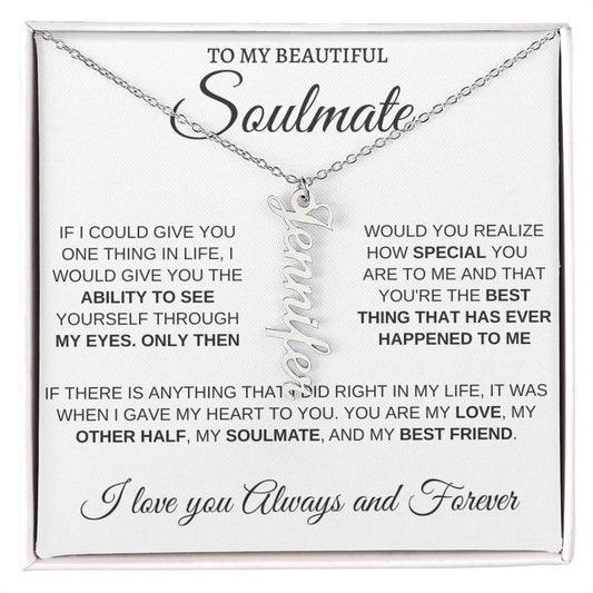 To my soulmate, if I could give you one thing Personalized Name Necklace on a 16”-18” adjustable cable chain, up to 10 characters. stainless steel or 18K yellow gold finish lobster clasp mahogany box, LED spotlight. To My Wife Gift Personalized Girlfriend Necklace Jewelry Christmas Gift Gift for Her Unique Gift