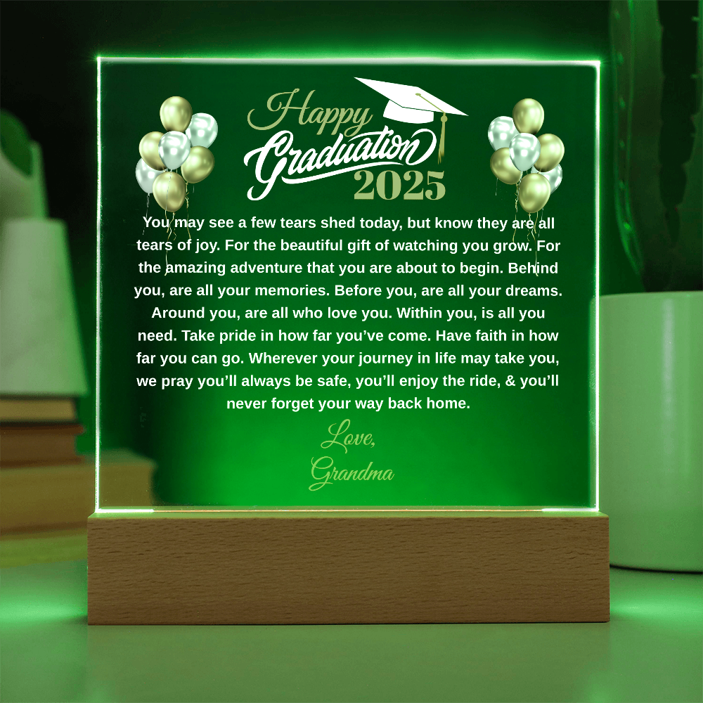 gifts for mom, gifts for dad, gifts for wife, gifts for husband, gifts for daughter, gifts for son, Graduation Acrylic Plaque For Daughter Grandma White Text