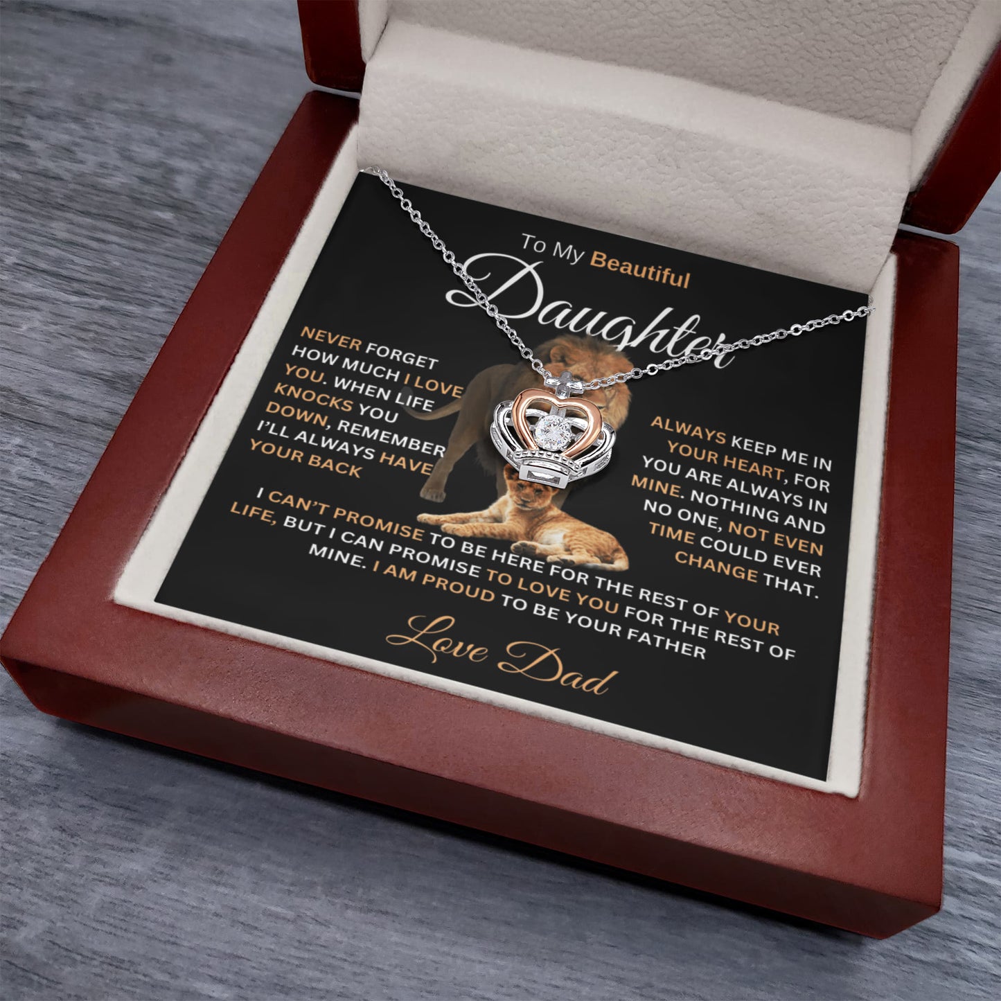 gifts for mom, gifts for dad, gifts for wife, gifts for husband, gifts for daughter, gifts for son, Crown Pendant Necklace For Daughter From Dad I Love You