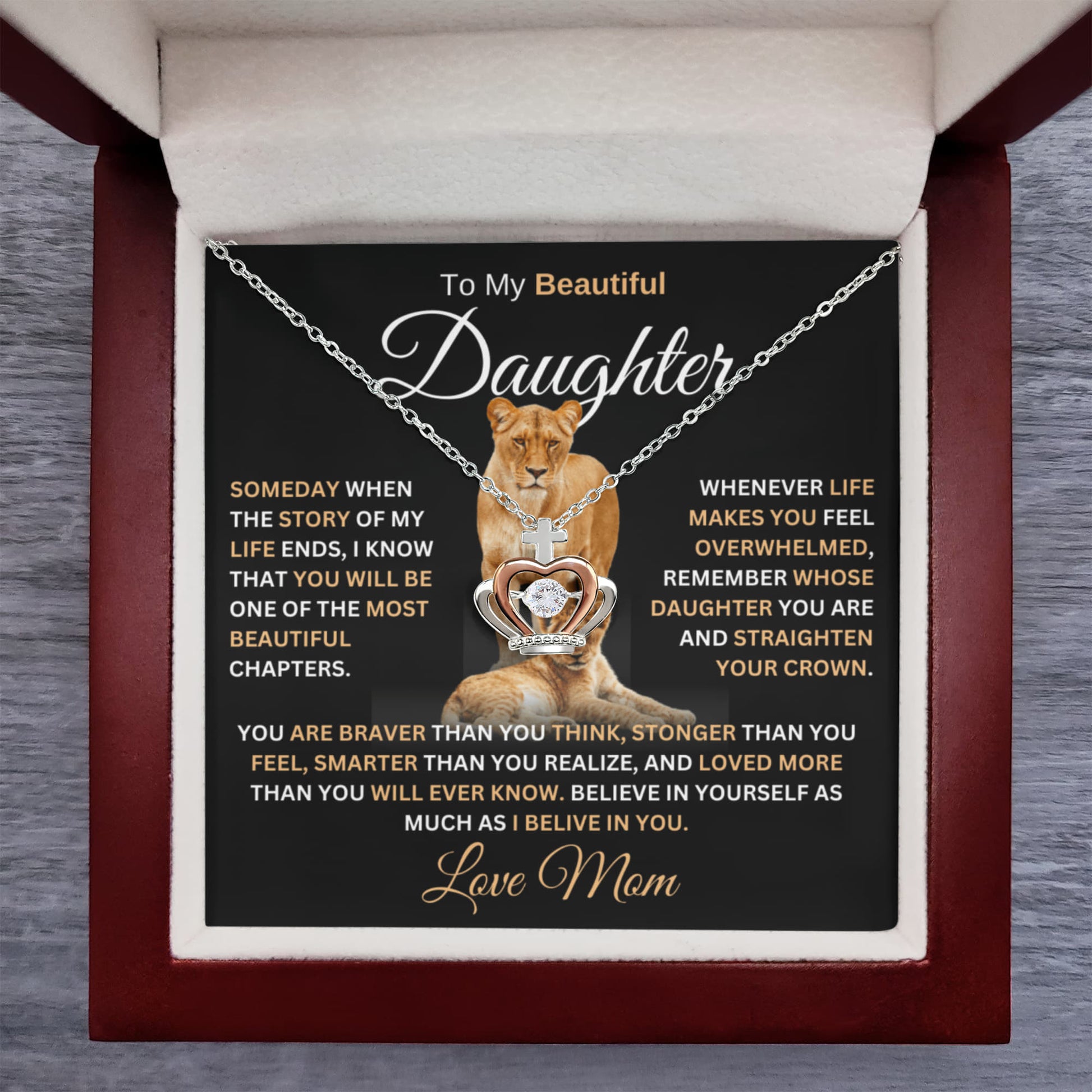 gifts for mom, gifts for dad, gifts for wife, gifts for husband, gifts for daughter, gifts for son, Crown Pendant Necklace For Daughter Straighten Your Crown