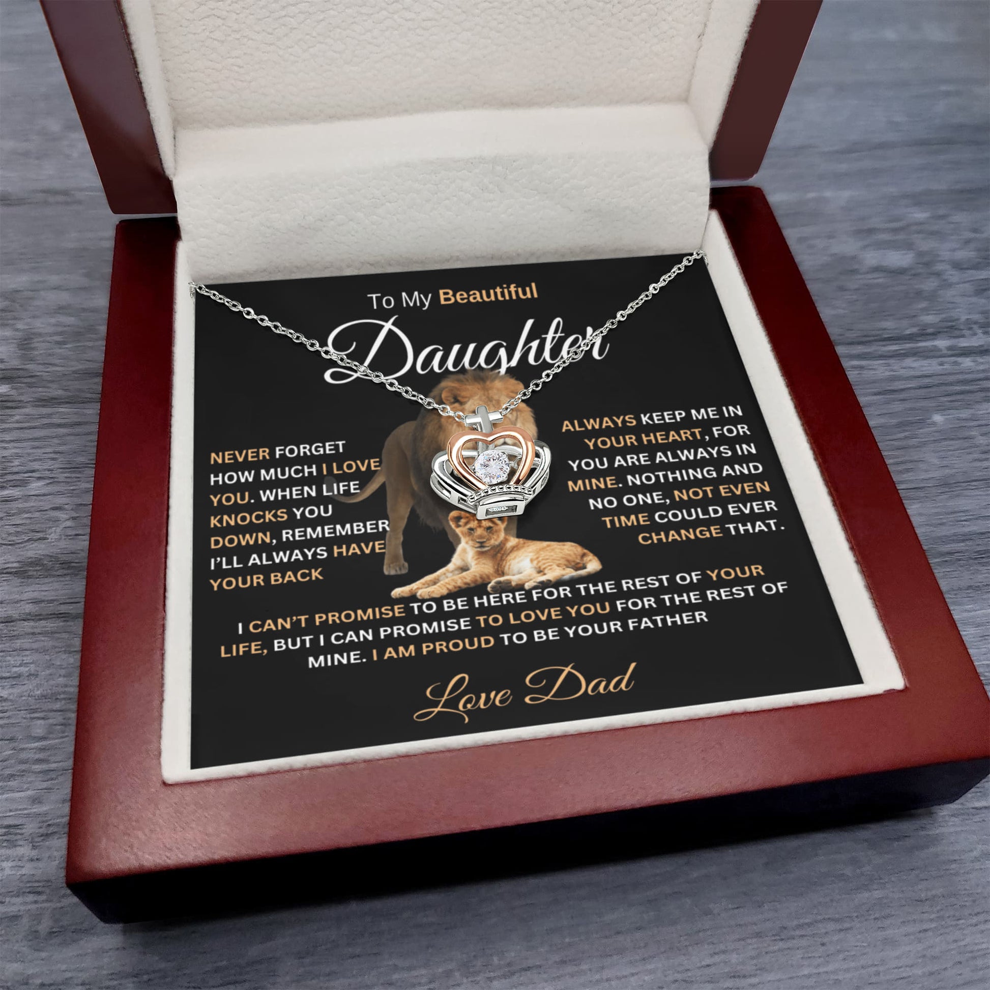 gifts for mom, gifts for dad, gifts for wife, gifts for husband, gifts for daughter, gifts for son, Crown Pendant Necklace For Daughter From Dad I Love You