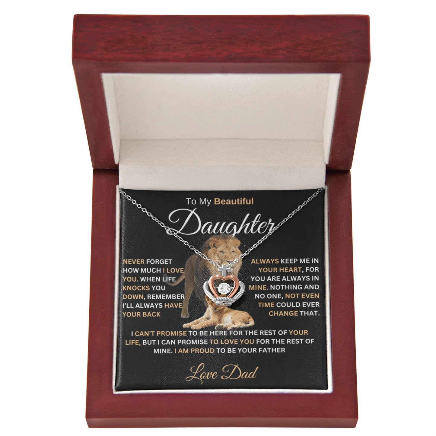 gifts for mom, gifts for dad, gifts for wife, gifts for husband, gifts for daughter, gifts for son, Crown Pendant Necklace For Daughter From Dad I Love You