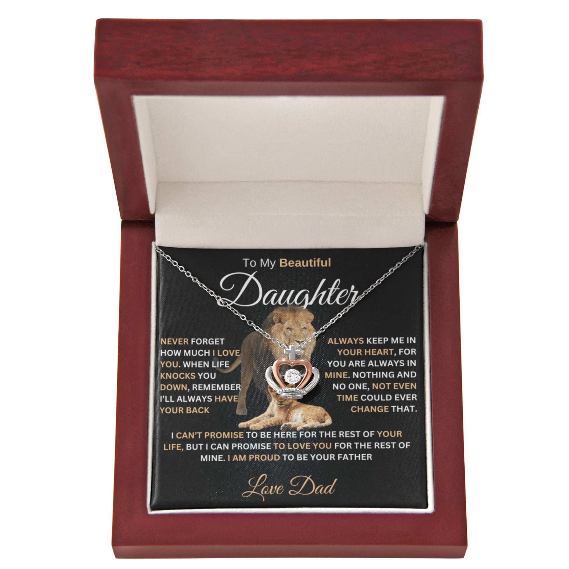 gifts for mom, gifts for dad, gifts for wife, gifts for husband, gifts for daughter, gifts for son, Crown Pendant Necklace For Daughter From Dad I Love You