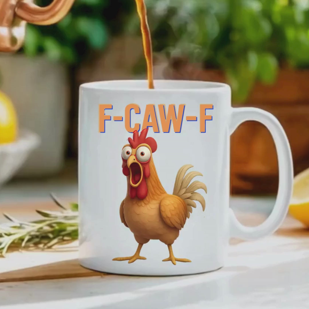 gifts for mom, gifts for dad, gifts for wife, gifts for husband, gifts for daughter, gifts for son, Funny F-Caw-F Chicken Coffee Accent 15oz Mug, Adult Humor